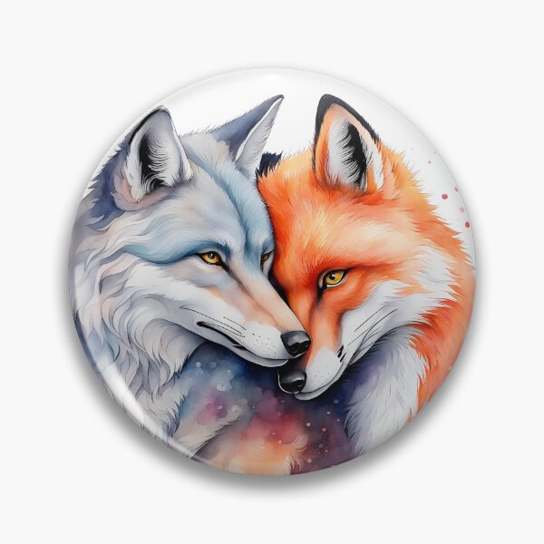 Item preview, Colorful Watercolor Romantic Wolf And Fox Hugging designed and sold by anyasevchenko.