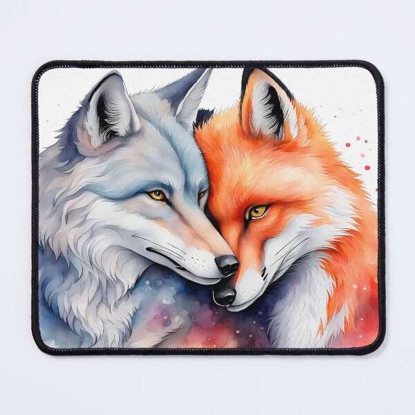 Item preview, Colorful Watercolor Romantic Wolf And Fox Hugging designed and sold by anyasevchenko.