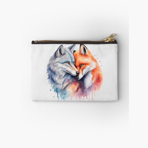 Item preview, Colorful Watercolor Romantic Wolf And Fox Hugging designed and sold by anyasevchenko.