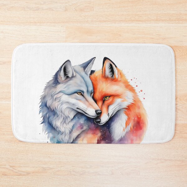 Item preview, Colorful Watercolor Romantic Wolf And Fox Hugging designed and sold by anyasevchenko.