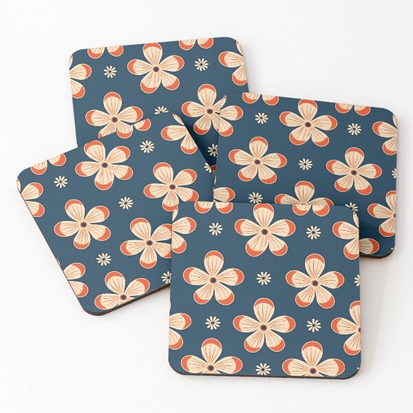 Item preview, Orange flower on a blue background traditional Japanese motifs designed and sold by sakurashorty.
