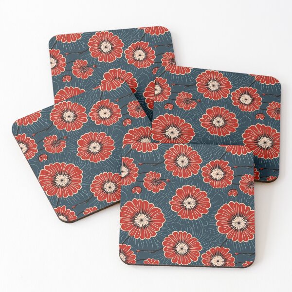 Item preview, Traditional Japanese Red Flower in blue background designed and sold by sakurashorty.