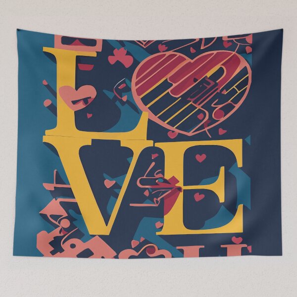 Item preview, Yellow LOVE inscription on a blue background designed and sold by LuckyFamily.