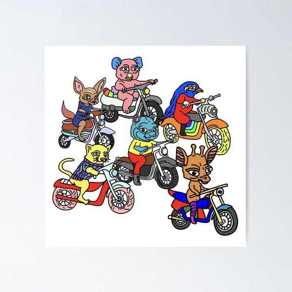 Item preview, Retro Motorcycle Animals designed and sold by NOTSNIW ART.