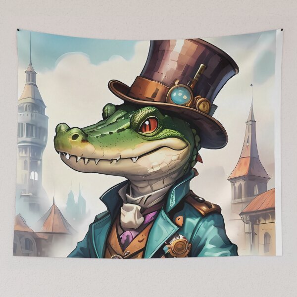 Item preview, Top-Hatted Sentinel: Steampunk Crocodile in the River City designed and sold by SCBlend.
