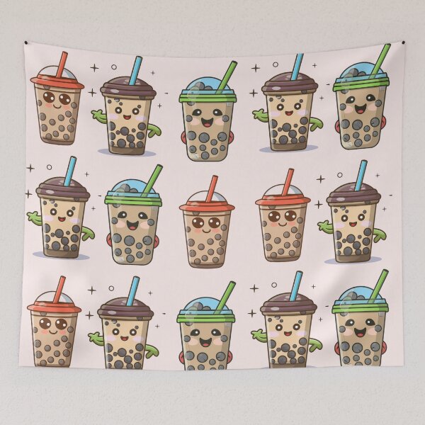 Artikelvorschau, Kawaii lächelndes Bubble Tea-Muster entworfen und verkauft von PatternInArt.