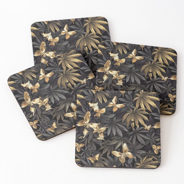 Item preview, Gold Butterflies and Cannabis Weed Leaves Seamless Pattern designed and sold by MedicatedMedusa.