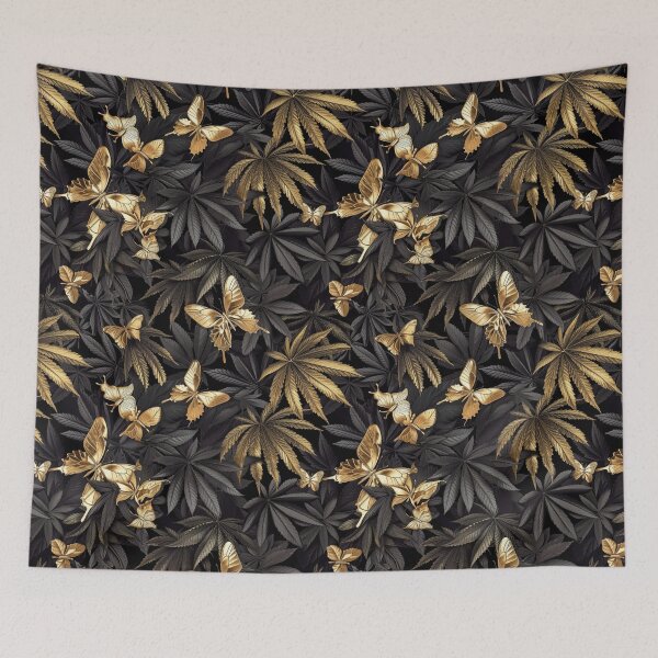 Item preview, Gold Butterflies and Cannabis Weed Leaves Seamless Pattern designed and sold by MedicatedMedusa.