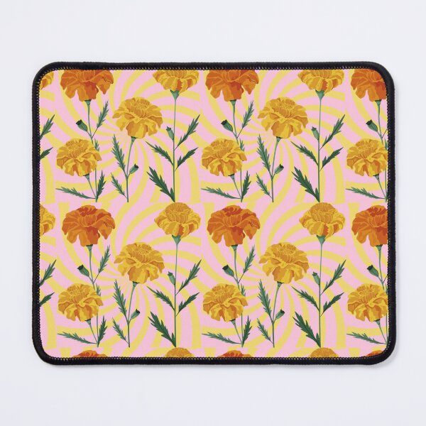 Item preview, Orange and Yellow Marigold Flowers Pattern on Retro Swirl designed and sold by PatternInArt.
