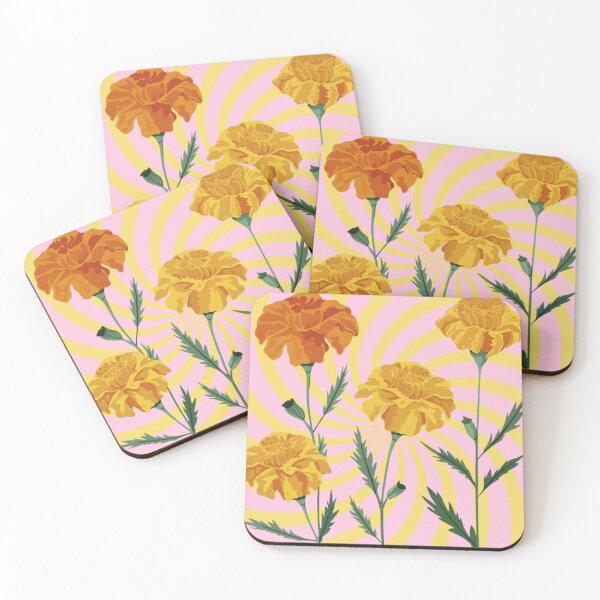 Item preview,  Orange and Yellow Marigold Flowers Pattern on Retro Swirl designed and sold by PatternInArt.