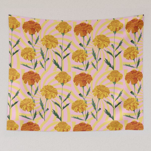 Item preview,  Orange and Yellow Marigold Flowers Pattern on Retro Swirl designed and sold by PatternInArt.