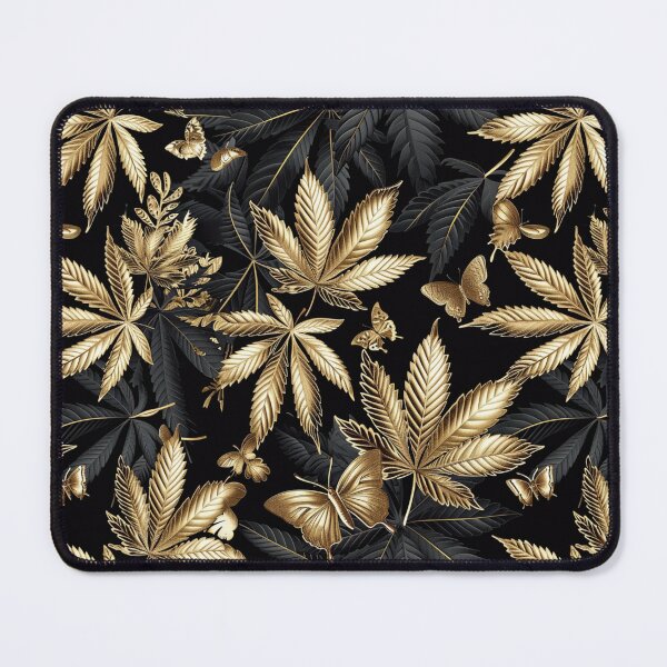 Item preview, Gold Butterflies and Gold Cannabis Weed Leaves Seamless Pattern designed and sold by MedicatedMedusa.