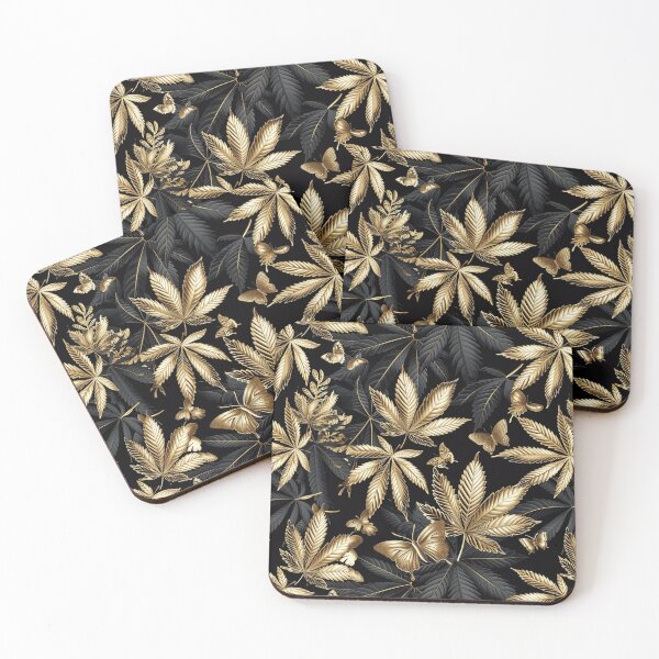 Item preview, Gold Butterflies and Gold Cannabis Weed Leaves Seamless Pattern designed and sold by MedicatedMedusa.