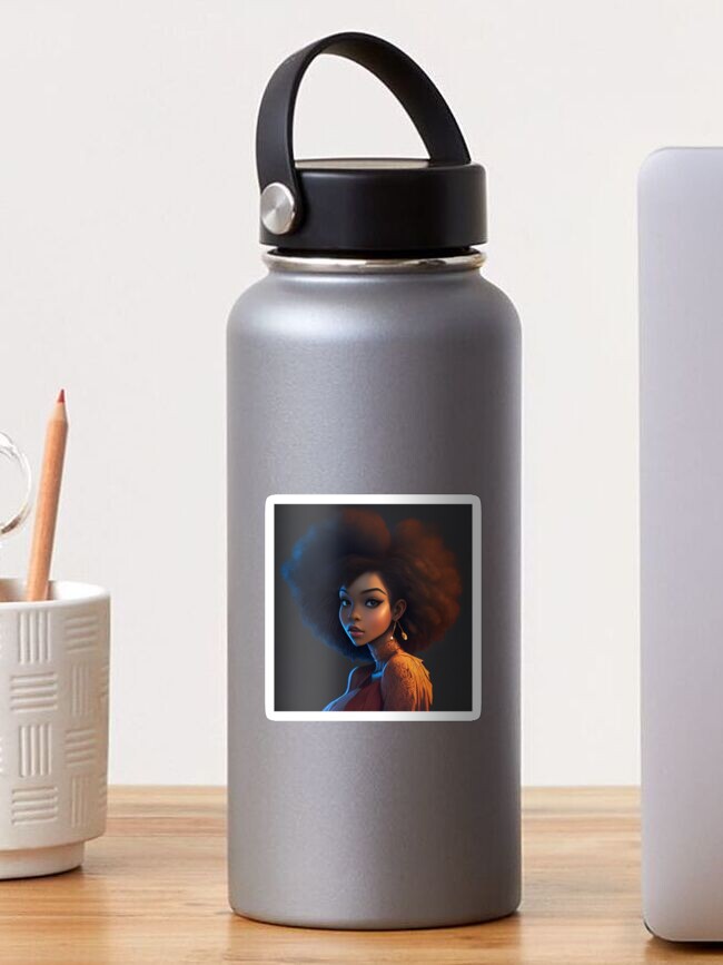 Aperçu 1 sur 3. Sticker avec l'œuvre une belle femme noire avec ses cheveux afro en animation 2d créée et vendue par VisionaryV2.