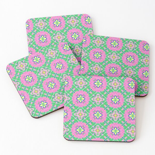 Item preview, Grandmillennial lemons and pink bougainvillea wreths on green designed and sold by SophieClimaArt.