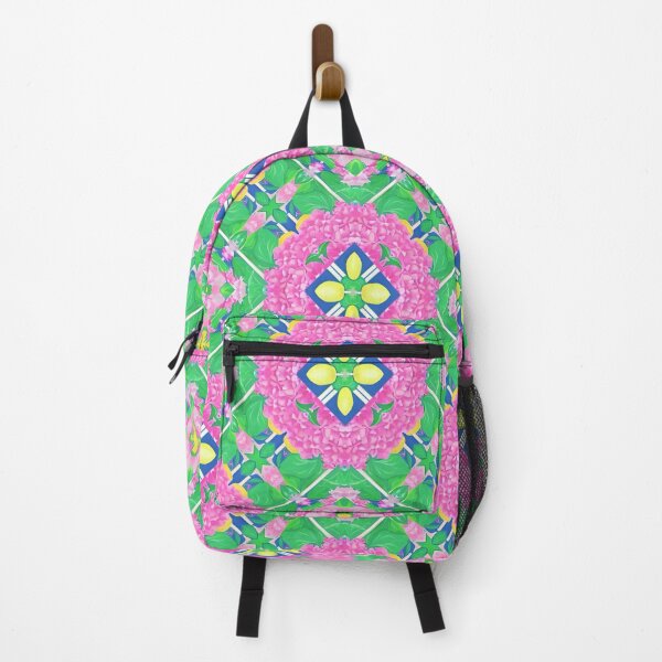 Item preview, Grandmillennial lemons and pink bougainvillea wreths on green designed and sold by SophieClimaArt.