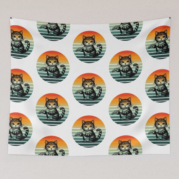 Item preview, Cat Playing Flute Retro Vintage   designed and sold by printmala.