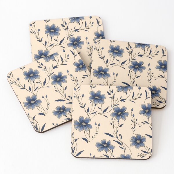 Item preview, Traditional Japanese style blue flowers in beige background designed and sold by sakurashorty.