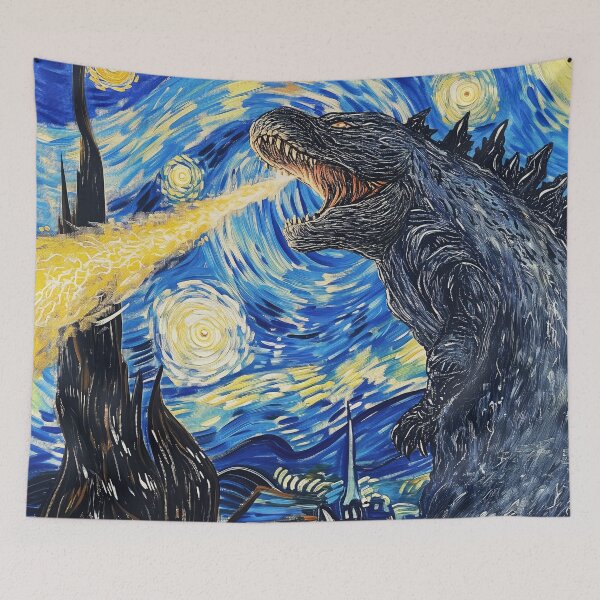 Item preview, Vincent Van Gojira, Vincent Van Goghzilla, Godzilla Destroying The Starry Night designed and sold by PrintShangri-La.