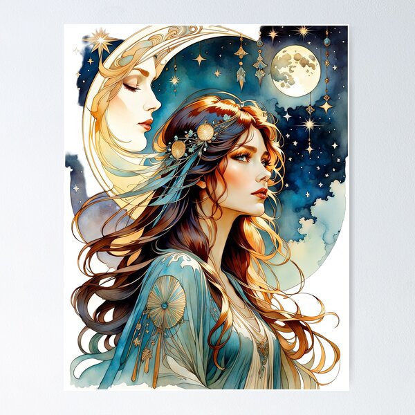 Item preview, Lady and Moon 5 designed and sold by Kallak-AI-Art.