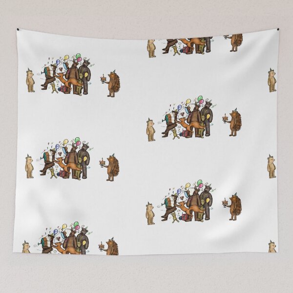 Item preview, Birthday Illustration of happy Animals with Flying Cake designed and sold by colorfulglee.