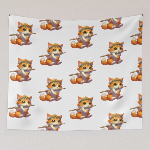 Item preview, Cute Cat Playing Flute designed and sold by printmala.