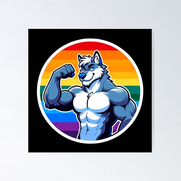 Item preview, LGBTQ Flexing Pride Wolf Art designed and sold by BlueBullBazaar.