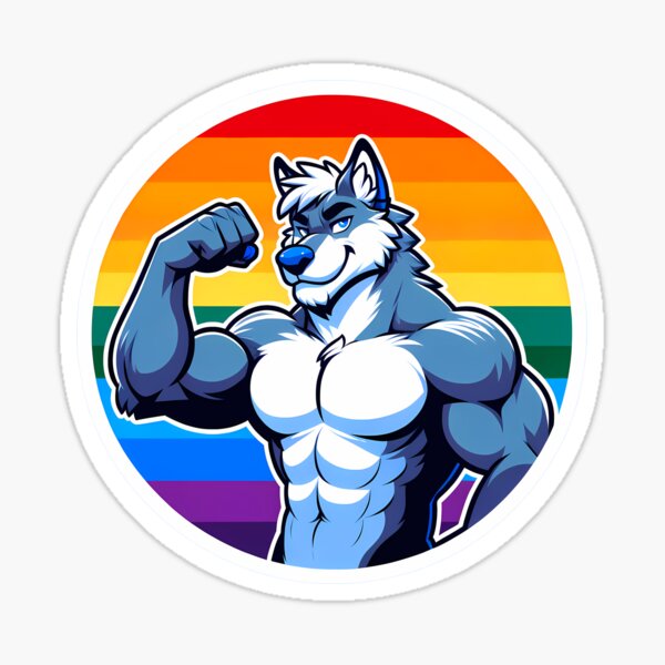 LGBTQ Flexing Pride Wolf Art Sticker