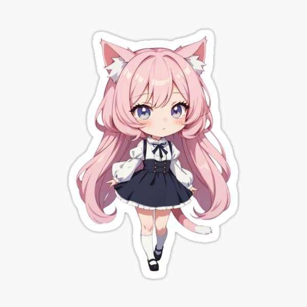 Cute Chibi Anime Cat Girl With Cats Sticker for Sale by