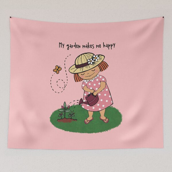 Item preview, My garden makes me happy, cute picture of a girl in her garden designed and sold by marina63.