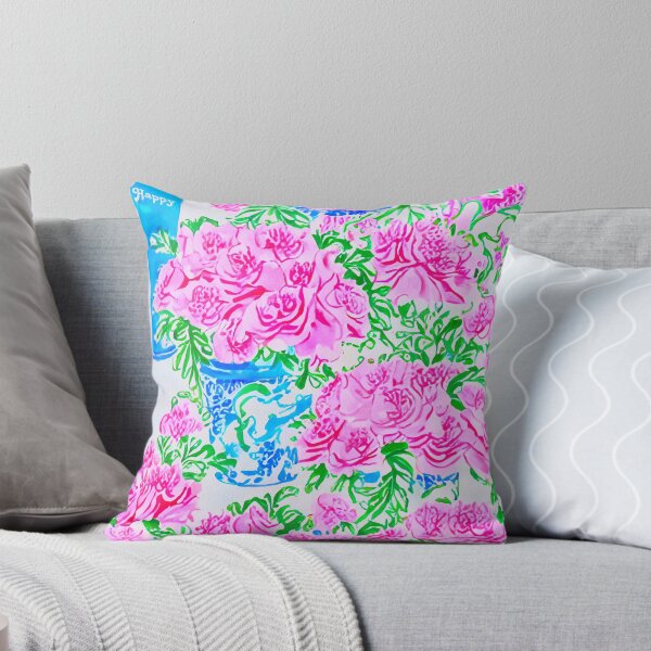 Item preview, “Happy”Lilly style roses in chinoiserie jars seamless pattern designed and sold by SophieClimaArt.