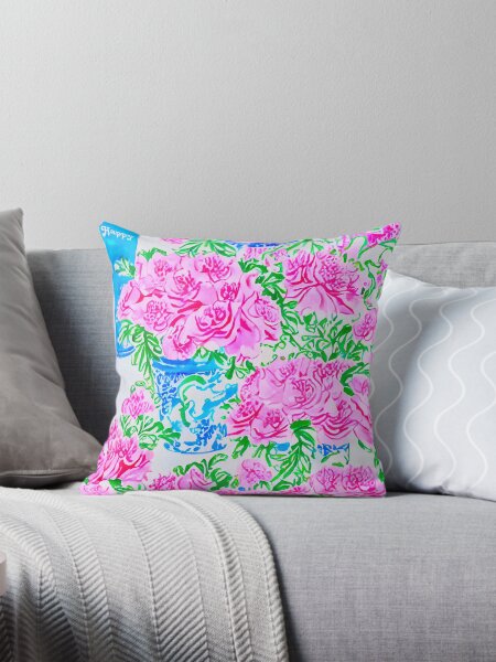 Item preview, “Happy”Lilly style roses in chinoiserie jars seamless pattern designed and sold by SophieClimaArt.