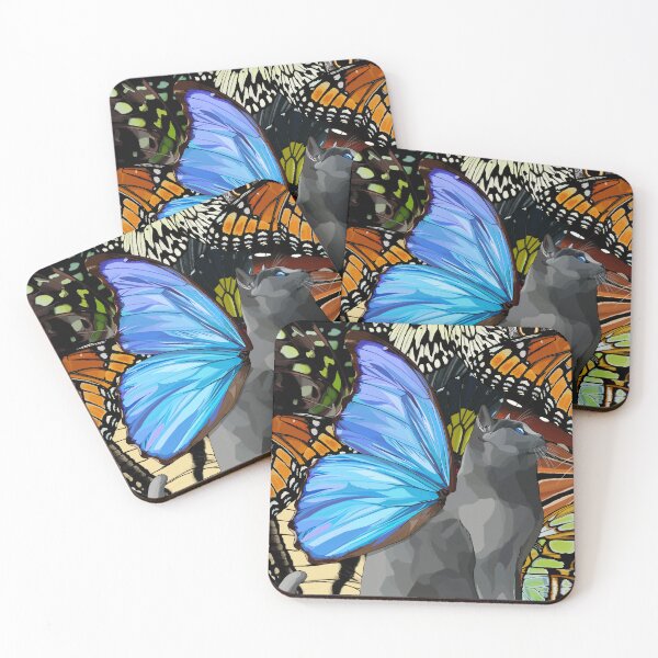 Item preview, Blue Morpho Butterfly Cat on Butterfly Wing Collage designed and sold by Carleah Unique.