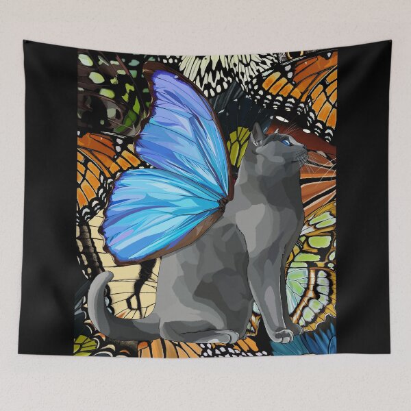 Item preview, Blue Morpho Butterfly Cat on Butterfly Wing Collage designed and sold by Carleah Unique.