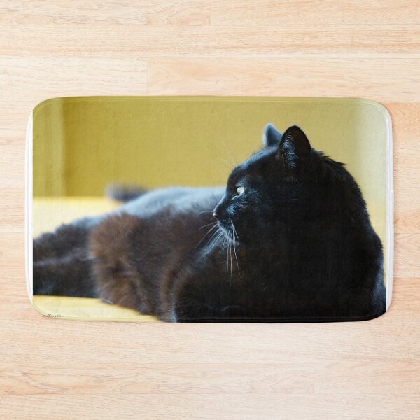 Item preview, Black Cat Lunging Against a Yellow Background designed and sold by Vivar Photo.