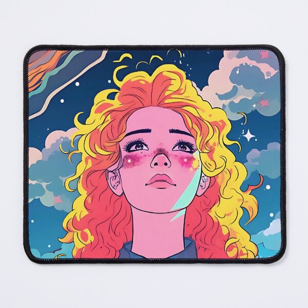 Item preview, Redhead woman under rainbow sky designed and sold by ArrangedDesigns.