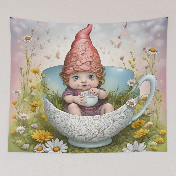 Item preview, Cute Baby Gnome Sitting in a Tea Cup and Having a Drink  designed and sold by Bright-Moonrise.