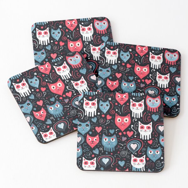 Item preview, Meowy valentine hearts pattern designed and sold by SmileshareShop.