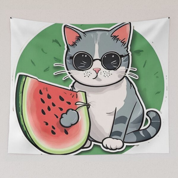 Item preview, Cool cat eating watermelon designed and sold by Shtex.