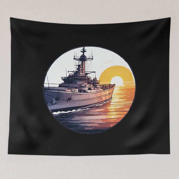 Item preview, Warship against the background of the setting sun designed and sold by Aquillashop.