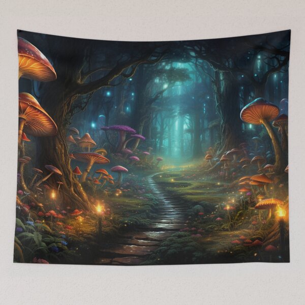 Item preview, Bioluminescent Mushroom Forest: Illuminated Glowing Woodland Path designed and sold by Fantasy Masterpiece.