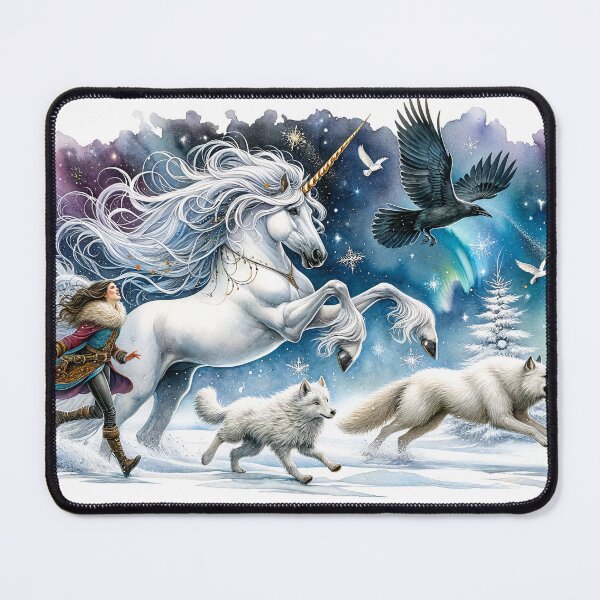 Item preview, Enchanted Winter Wonderland: Unicorn & Wolves in Starry Night Fantasy designed and sold by Ladyfyre.