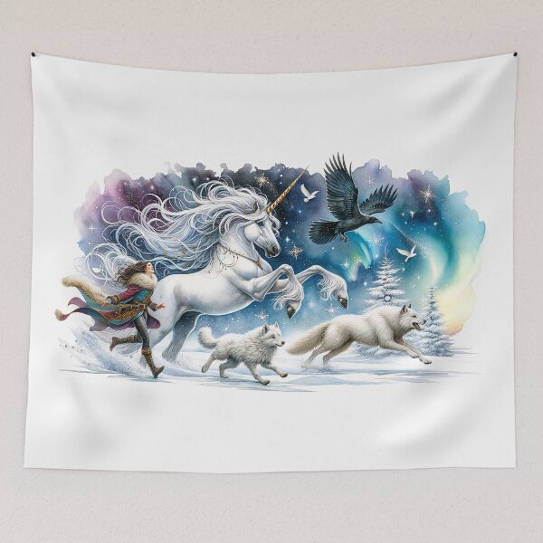 Item preview, Enchanted Winter Wonderland: Unicorn & Wolves in Starry Night Fantasy designed and sold by Ladyfyre.