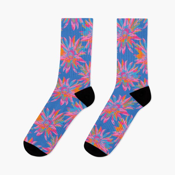Item preview, DAHLIA BURSTS Abstract Blooming Floral Summer Bright Flowers - Fuchsia Pink Purple Blue Orange on Royal Blue - UnBlink Studio by Jackie Tahara designed and sold by Jackie Tahara of UnBlink Studio.