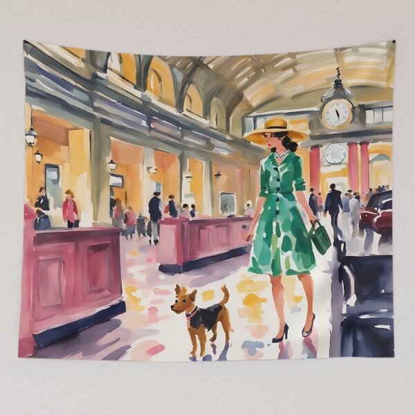 Item preview, At the Grand Central station, watercolor illustration designed and sold by SophieClimaArt.