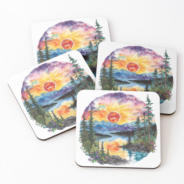 Item preview, Northern British Columbia Watercolor Mountain Sunset Amongst the Forest designed and sold by meganohm.