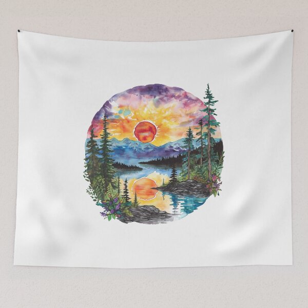 Item preview, Northern British Columbia Watercolor Mountain Sunset Amongst the Forest designed and sold by meganohm.