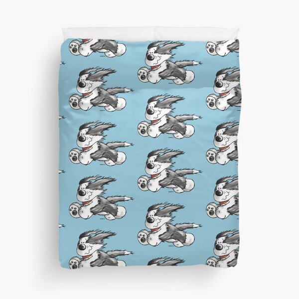 Fluffy Happy Running Bearded Collie Dog Cartoon Duvet Cover