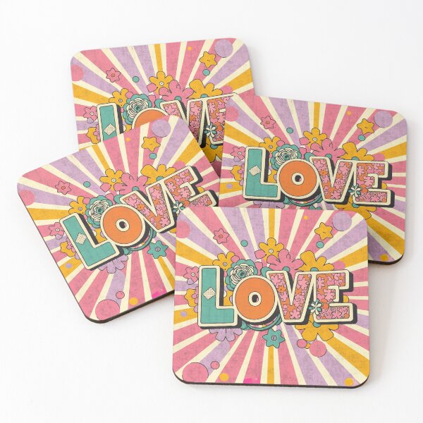 Item preview, LOVE - With Flowers and Stripes - Retro 60's Mod Style designed and sold by Loving Nature Gifts.