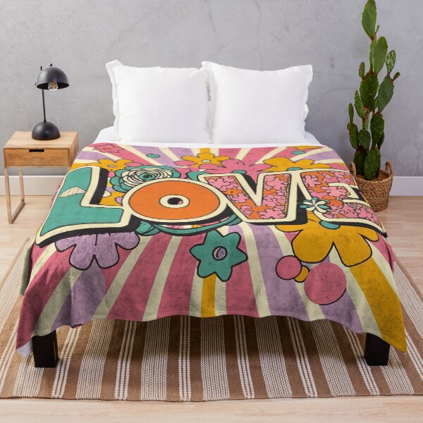 Item preview, LOVE - With Flowers and Stripes - Retro 60's Mod Style designed and sold by Loving Nature Gifts.